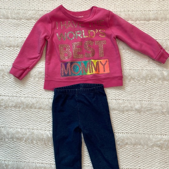 Sweatshirt I have the worlds best mommy Pink embellished & blue jeans size 2T - Picture 3 of 12